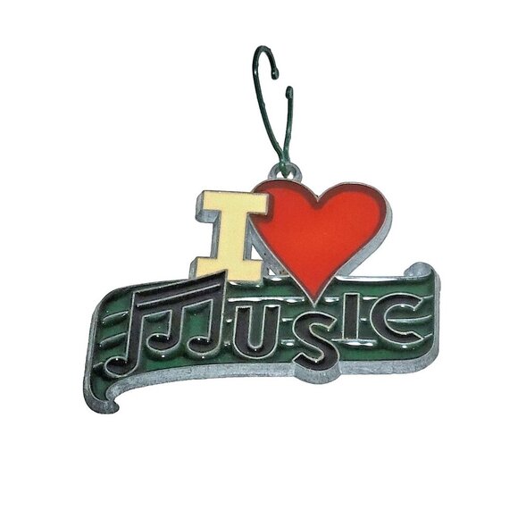 I Love Music Christmas Ornament Stained Glass Vintage Suncatcher 4" x 3 1/4" - Picture 1 of 2